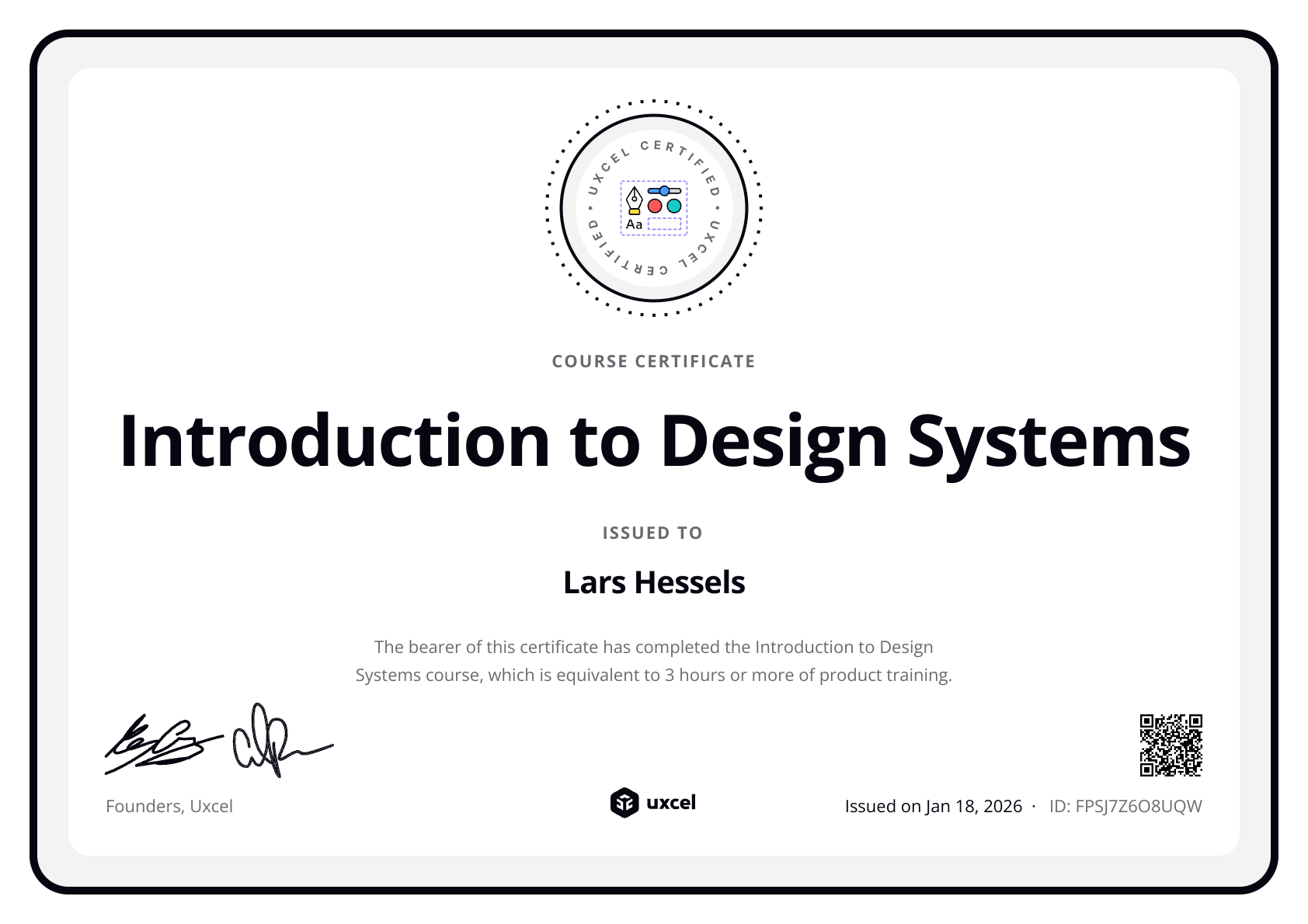 Lars Hessels's certificate